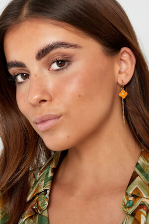 Earring clover with chain orange - gold h5 Picture2